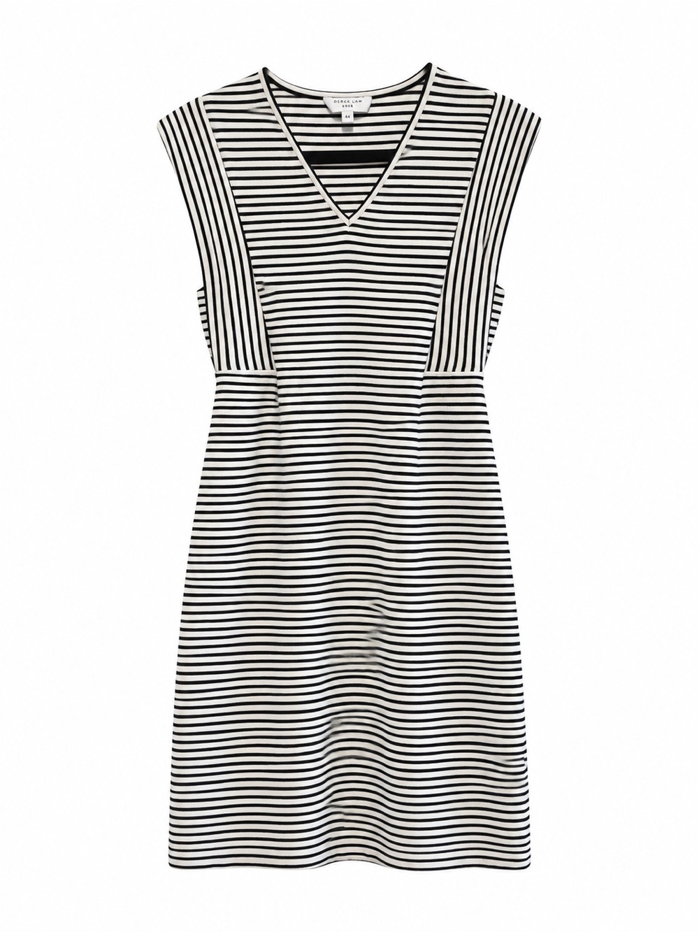 Derek Lam Striped V Neck Knit Dress Black White Size 44